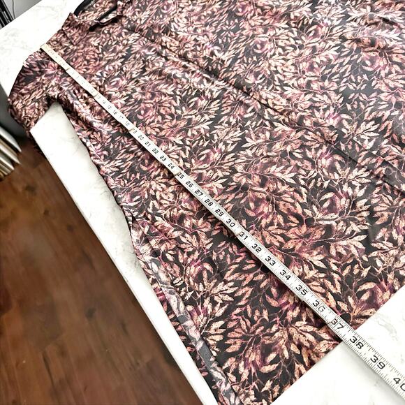 Peruvian Connection 100% Silk Leaf Print Long Sleeve Collared Tunic Size Large - Picture 12 of 13